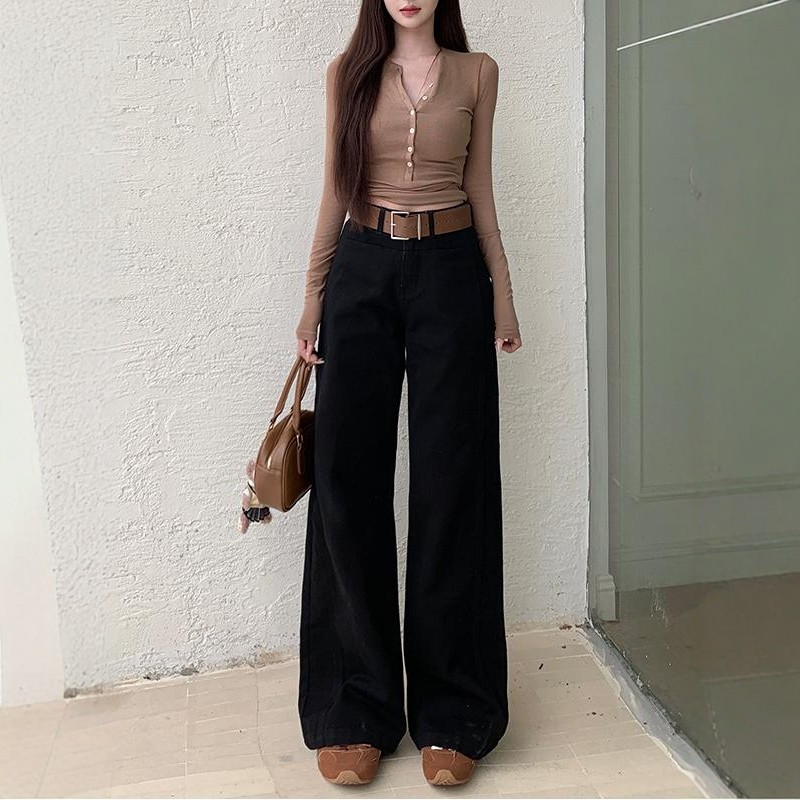 黑色百搭显高宽腰带阔腿牛仔裤女2026年冬季加绒高腰显瘦拖地长裤,淘宝优惠券,粉丝福利购,淘宝优惠卷