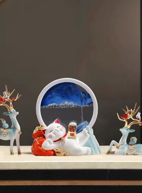 新中式一帆风顺流沙画乔迁开业礼品客厅电视柜玄关办公室装饰摆件