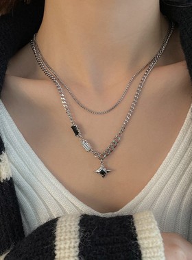 钛钢项链 双层叠戴项链男女潮小众设计感嘻哈百搭甜酷情侣卫衣链