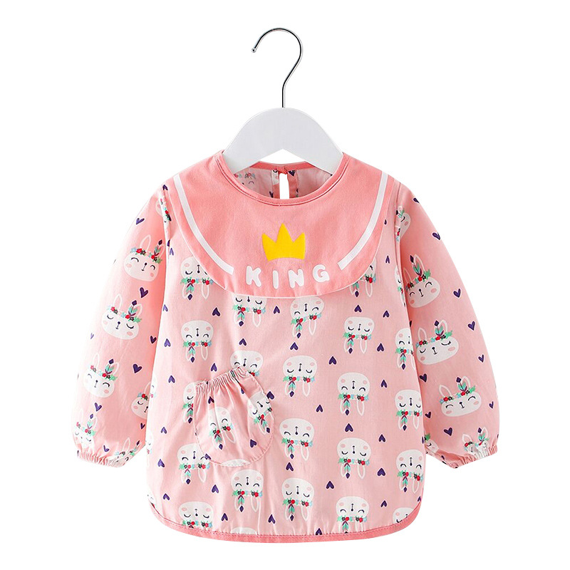 Children's smock, baby waterproof bib, cotton long-sleeved reverse dressing, baby eating protective apron smock, autumn and winter