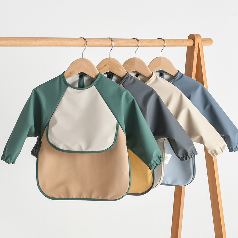 Danish children's waterproof reverse dressing bib baby eating bib super soft PU waterproof baby rice pocket anti-dirty coveralls