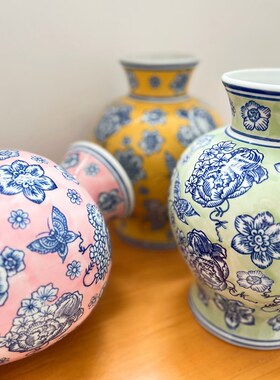 法式中国风青花瓷陶瓷花瓶摆件客厅插花彩瓷水培器皿摆件餐桌花瓶