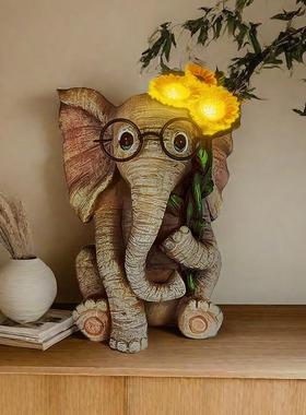 大象摆件户外花园庭院创意可爱树脂动物装饰阳台露台别墅天台布置