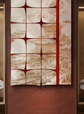 新中式餐厅大幅背景墙装饰画入户玄关走廊挂画酒店包厢软装立体画