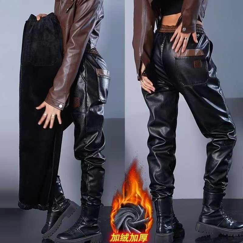 冬季新款加绒加厚防风防寒男女皮裤外穿机车保暖时尚束脚哈伦裤子,淘宝优惠券,粉丝福利购,淘宝优惠卷