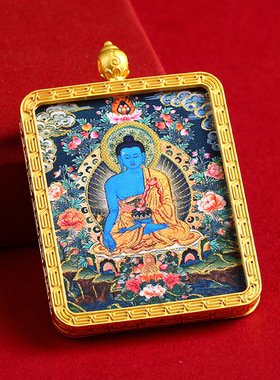 手绘描金龙五爷唐卡药师佛宝宝佛嘎乌盒吊坠旅游景区文创佛牌挂