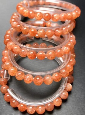 天然金草莓水晶手链女 橙金色脱单人际星座时尚手串单圈圆珠保真