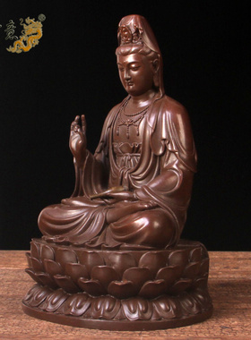 真古意 黄铜观音菩萨佛像摆件 观音汽车随身家居供奉工艺品摆设