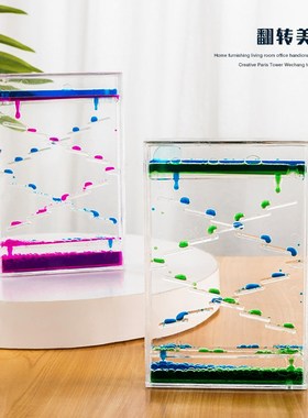 创意长方体双拼色流动水液体滑落阶梯情人泪油滴沙漏计时器送女生