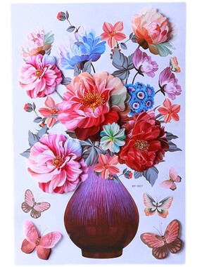 玻璃上的贴纸3d立体花瓶贴画化妆室透光不透明门后装饰贴花衣柜贴