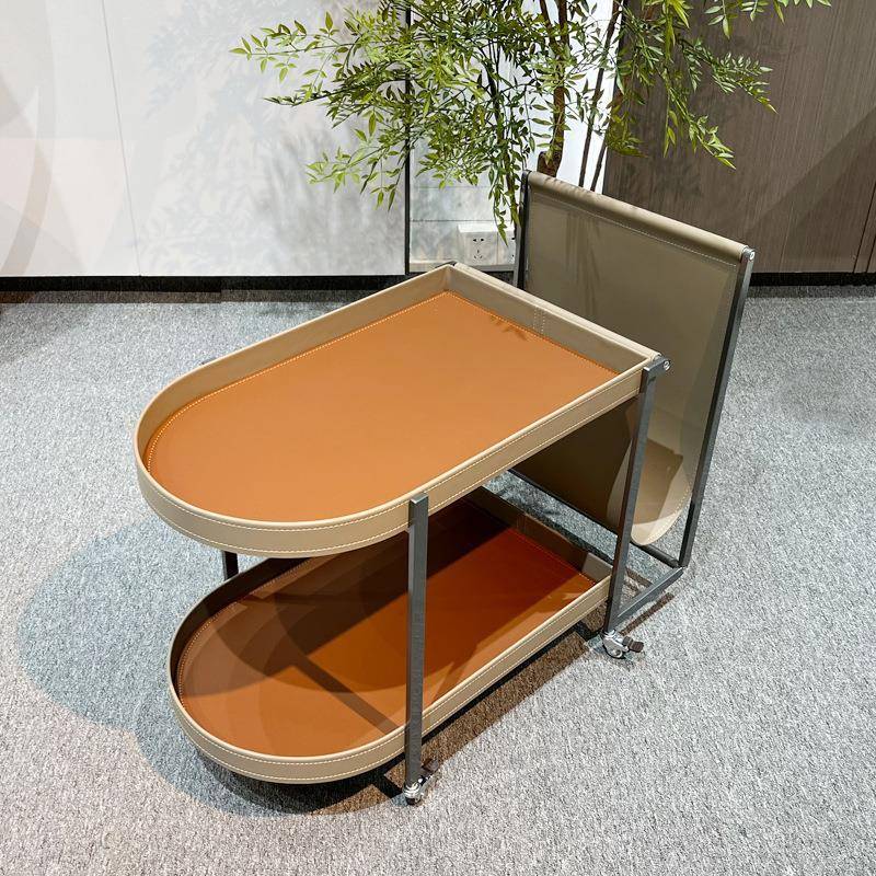 轻奢马鞍皮沙发边几客厅阳台可移动置物架设计感推车小户型茶几 - 图2