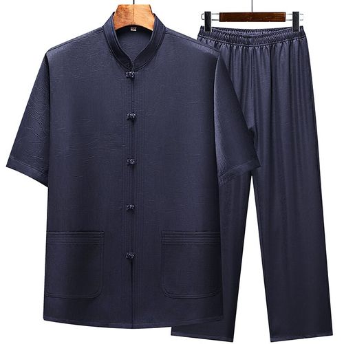 夏季中老年男士唐装短袖汉服复古60岁衬衫中国风薄款爸爸套装老人 - 图0