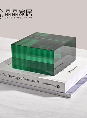 现代简约轻奢条纹正方形条纹水晶桌面摆件底座酒柜玄关家居饰品