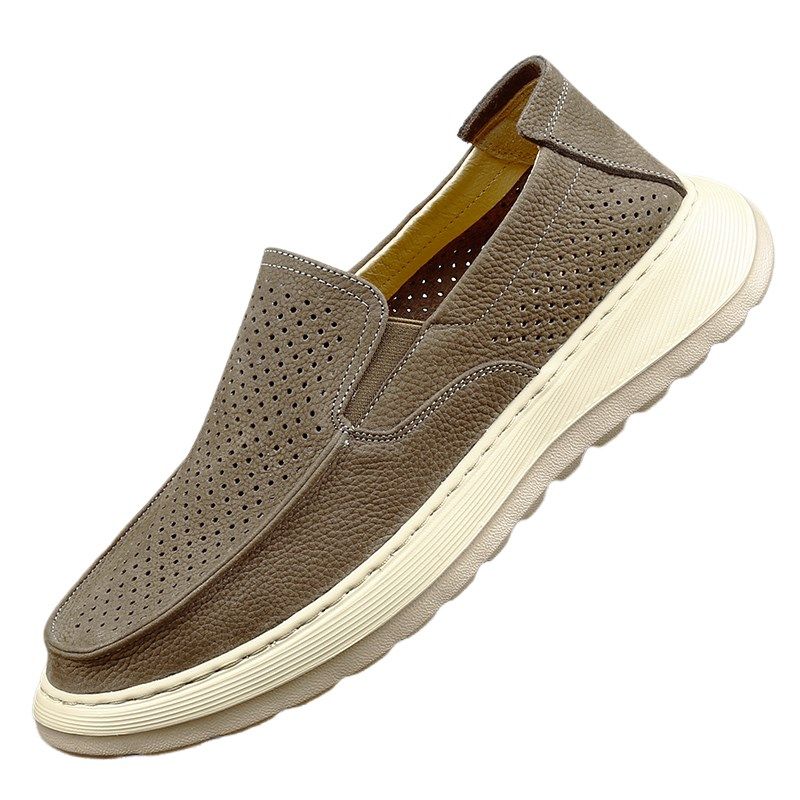 夏季男鞋真皮超轻薄休闲皮鞋男镂空打孔透气软底软面一脚蹬懒人鞋,淘宝优惠券,粉丝福利购,淘宝优惠卷