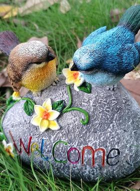 田园树脂工艺品摆件花园庭院子仿真小鸟花园动物装饰品知更鸟摆设