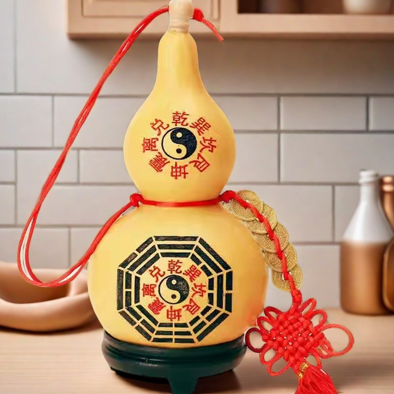 天然葫芦摆件八卦葫芦大号开口宝葫芦挂件五帝钱横梁压顶开口葫芦 - 图1