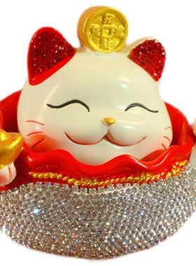 高档镶钻开业礼物汽车摆件可爱奢华钻摇头招财猫车载中控台装饰品