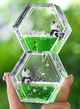创意熊猫油滴沙漏桌面摆件解压