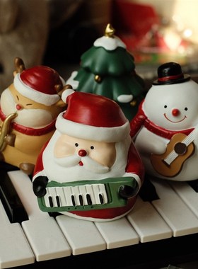 迷你可爱胖胖耶诞小乐队雪人老人麋鹿公仔摆件装饰玩具节日礼物