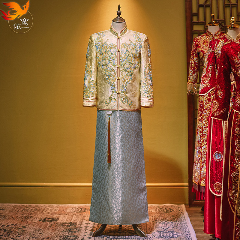 男士秀禾服香槟色2024新款中式结婚新郎敬酒礼服大码接亲龙凤褂男,淘宝优惠券,粉丝福利购,淘宝优惠卷