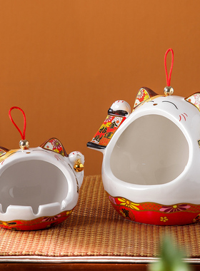 招财猫钥匙收纳摆件创意乔迁礼品玄关柜入户进门前台糖果盘装饰品