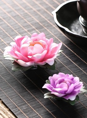 迷你牡丹花禅意陶瓷创意礼品摆件卧香插线香座家用手工香托盘茶道