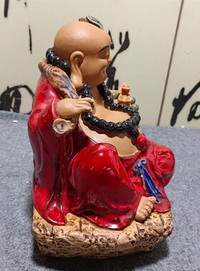 石湾手工陶瓷笑佛摆件 招财旺宅大肚佛公仔 开业赠礼中式风格陶瓷