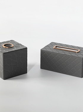 美式家具客厅装饰桌面纸巾盒装饰品样板房卧室皮质皮革纸巾盒摆件