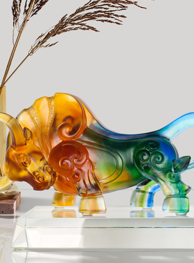 琉璃招财牛摆件公司开业办公室桌面装饰品华尔街牛送老板礼品刻字