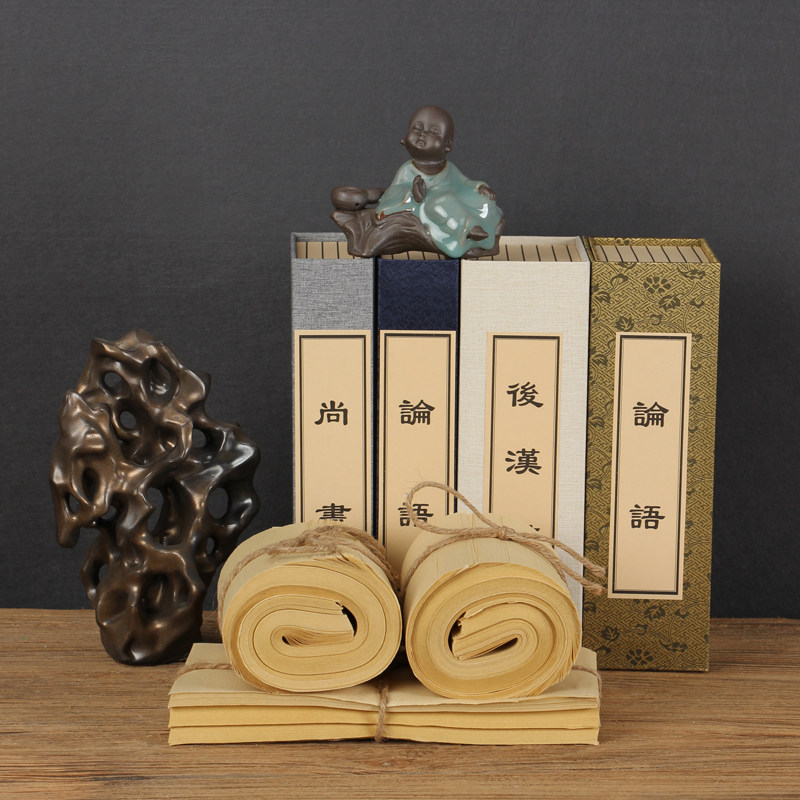 新中式东方复古书卷摆件原创老宣纸工艺品样板房书房软装饰品摆设_虎窝淘
