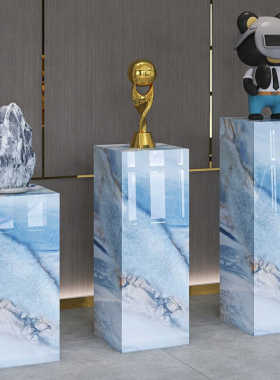 大理石摆件底座石头立柱客厅书房玄关增高摆台岩板花瓶花盆花架