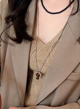 毛衣链长款轻奢高级感复s古百搭秋冬女款配饰天然石蘑菇吊坠项链