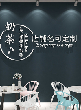 网红奶茶店墙壁装饰创意摆件v海报背景甜品咖啡玻璃门吧台贴纸壁