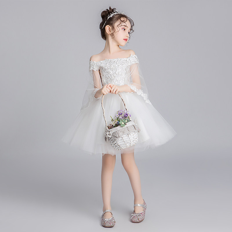 女童生日婚纱蓬蓬裙儿童晚礼服小花童洋气主持人钢琴演出服白色夏,淘宝优惠券,粉丝福利购,淘宝优惠卷