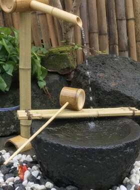 竹子流水摆件h 禅意 竹流水 日式庭院 假山石槽居家流水摆件