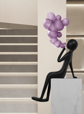 抽象吹泡泡人物树脂雕塑装饰样板房客厅商场大堂橱窗简约创意摆件