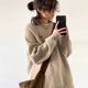 Autumn and winter Japanese retro round neck solid color loose knit sweater men and women college style versatile contrast color X pullover sweater love