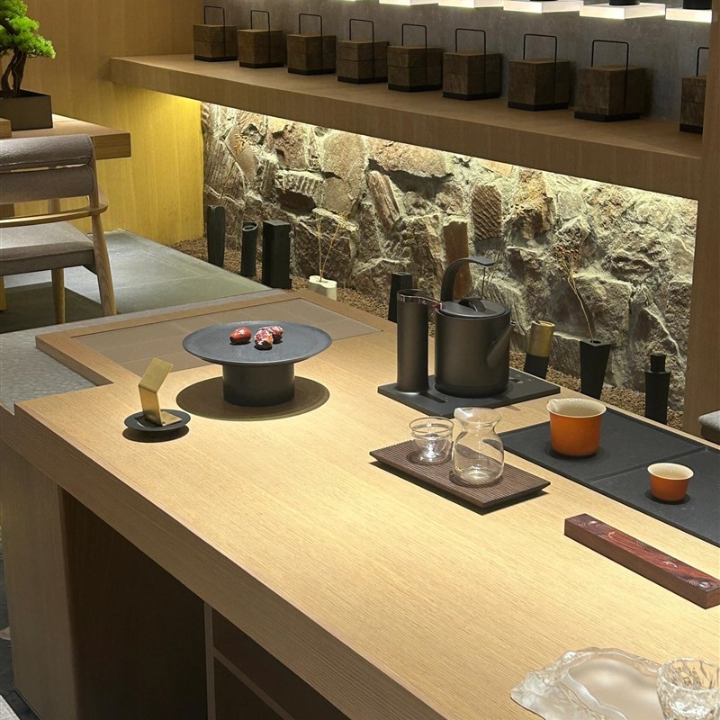 现代岩板茶桌椅组合高级办公家用客厅实木茶台茶几茶室泡茶桌家具 - 图1