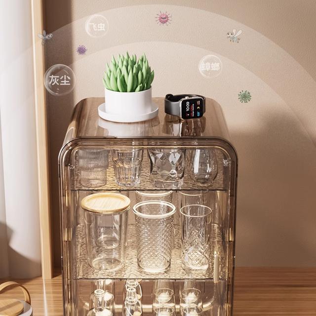 Cup storage rack tea cup dustproof cup holder tea set storage cabinet coffee storage drain
