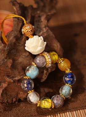 【乾元传承手作】金绳六宝琉璃福珠 手机包包挂饰 汽车挂饰 钥匙