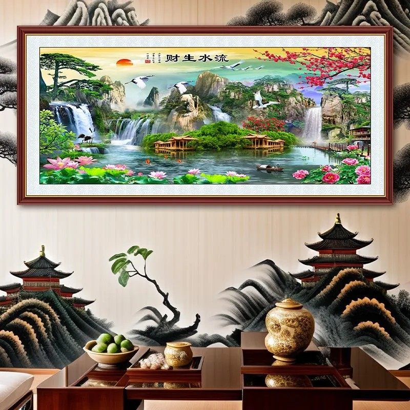 客厅装饰画山水风景画墙贴办公室风水好寓意自粘壁画沙发背景墙画,淘宝优惠券,粉丝福利购,淘宝优惠卷