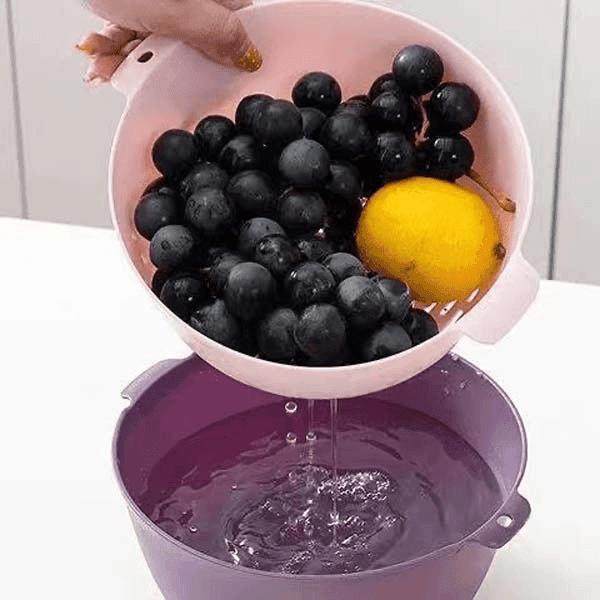 【6件套双层沥水篮】双层果蔬沥水篮生活厨房神器家用水果盘洗菜,淘宝优惠券,粉丝福利购,淘宝优惠卷