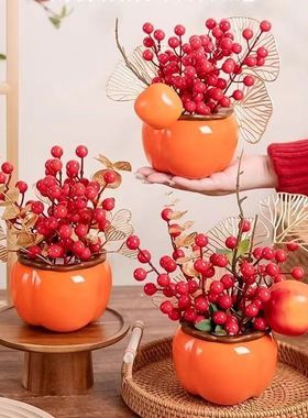 柿柿如意花瓶摆件发财果新年