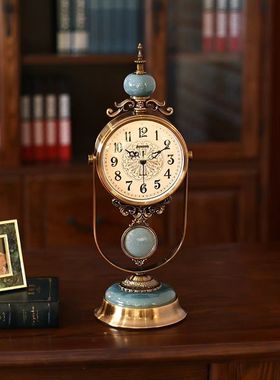 欧式复古风老式座钟客厅时钟美式台式石英钟表家用大气卧室摆件