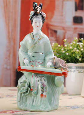 景德镇陶瓷美女琴棋书画雕塑瓷器客厅家居装饰工艺品酒柜书房摆件