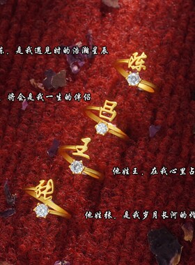 「铭记姓」新中式磨砂质感百家姓戒指六爪镶嵌八心八箭姓氏指环