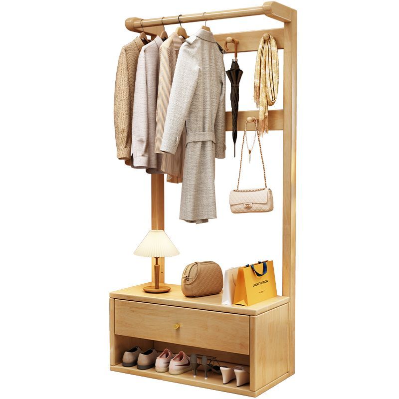 全实木入户门落地衣帽架挂衣架换鞋凳一体家用卧室床头收纳置物架 - 图1