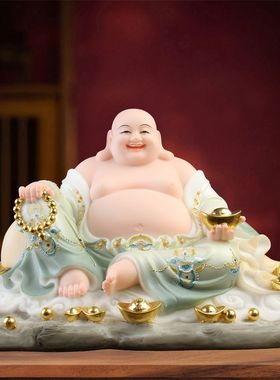 汉白玉黄玉宽体笑佛大肚弥勒佛弥乐像体招财供奉家用客厅店铺摆件