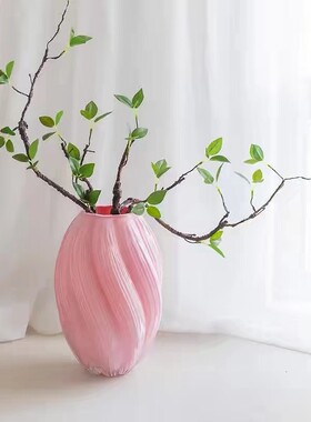 北欧风粉色麦芽糖螺旋不规则扭曲玻璃花瓶现代酒店家居装饰品花器