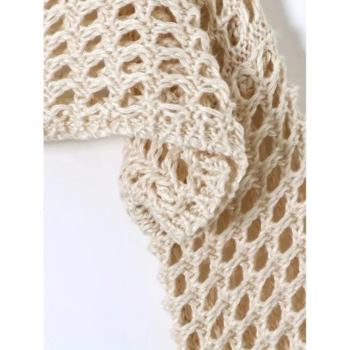 Women Crochet Knit Hollow Out Crop Top Long Sleeve Shrug Swe - 图3